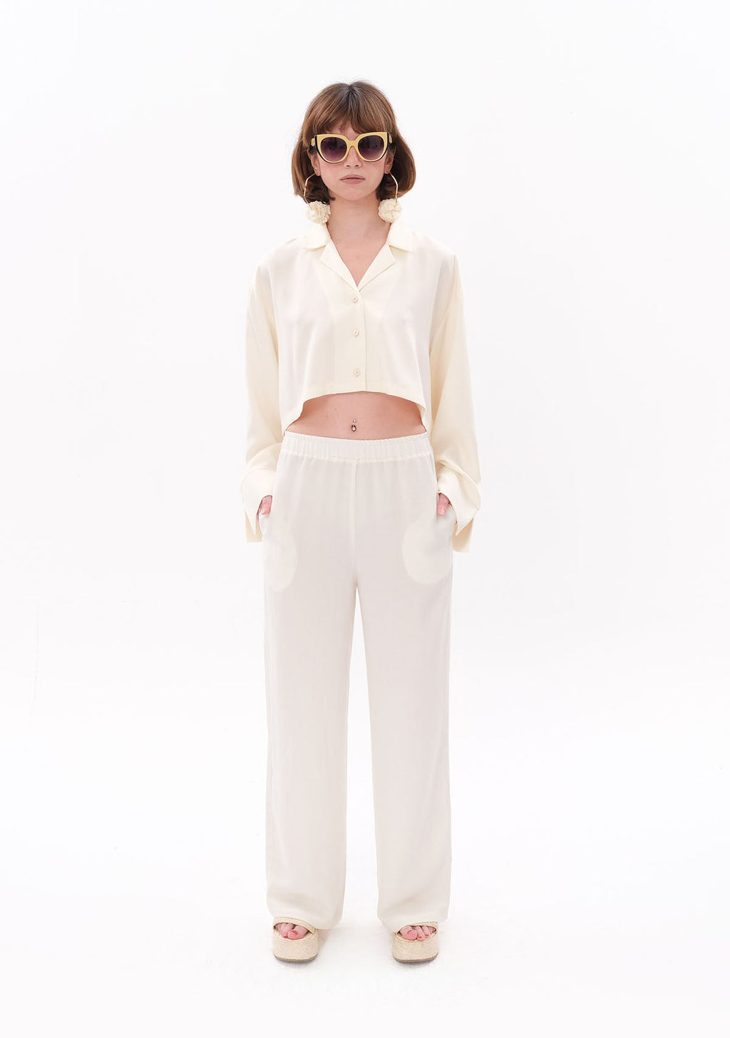 Tiny Beyaz Tencel™ Beli Lastikli Pantolon ana görünüm