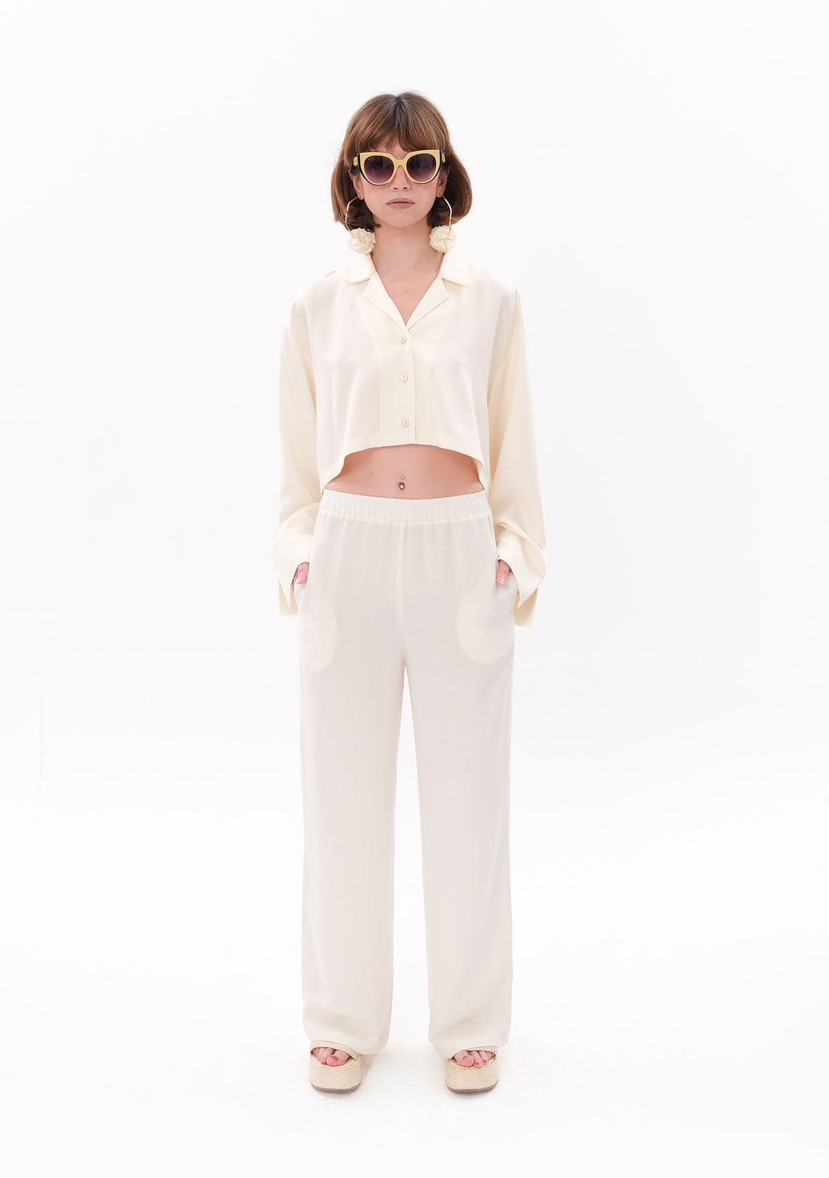Tiny Beyaz Tencel™ Beli Lastikli Pantolon ana görünüm