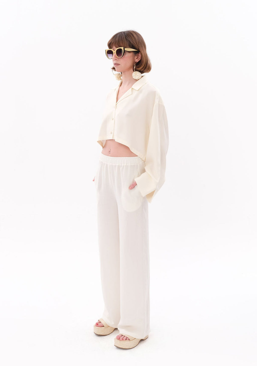 Tiny Beyaz Tencel™ Beli Lastikli Pantolon görünüm 4