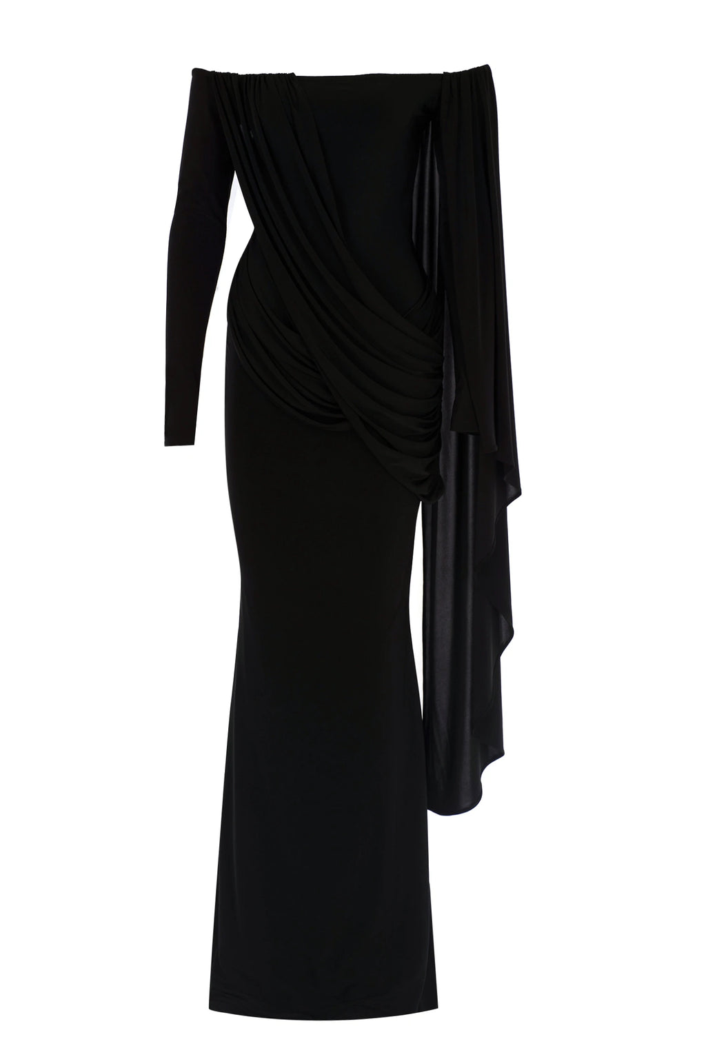 Gaia n Uranos One Shoulder Cape Detail Strapless Long Dress