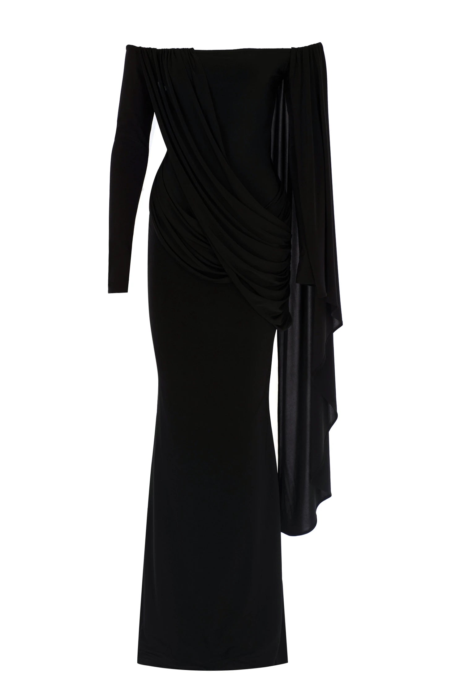 Gaia n Uranos One Shoulder Cape Detail Strapless Long Dress