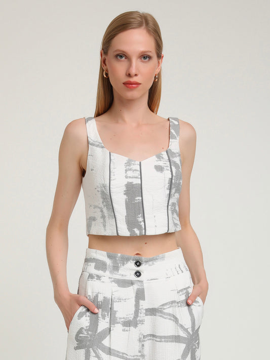 Blange Desenli Viskon Crop Top