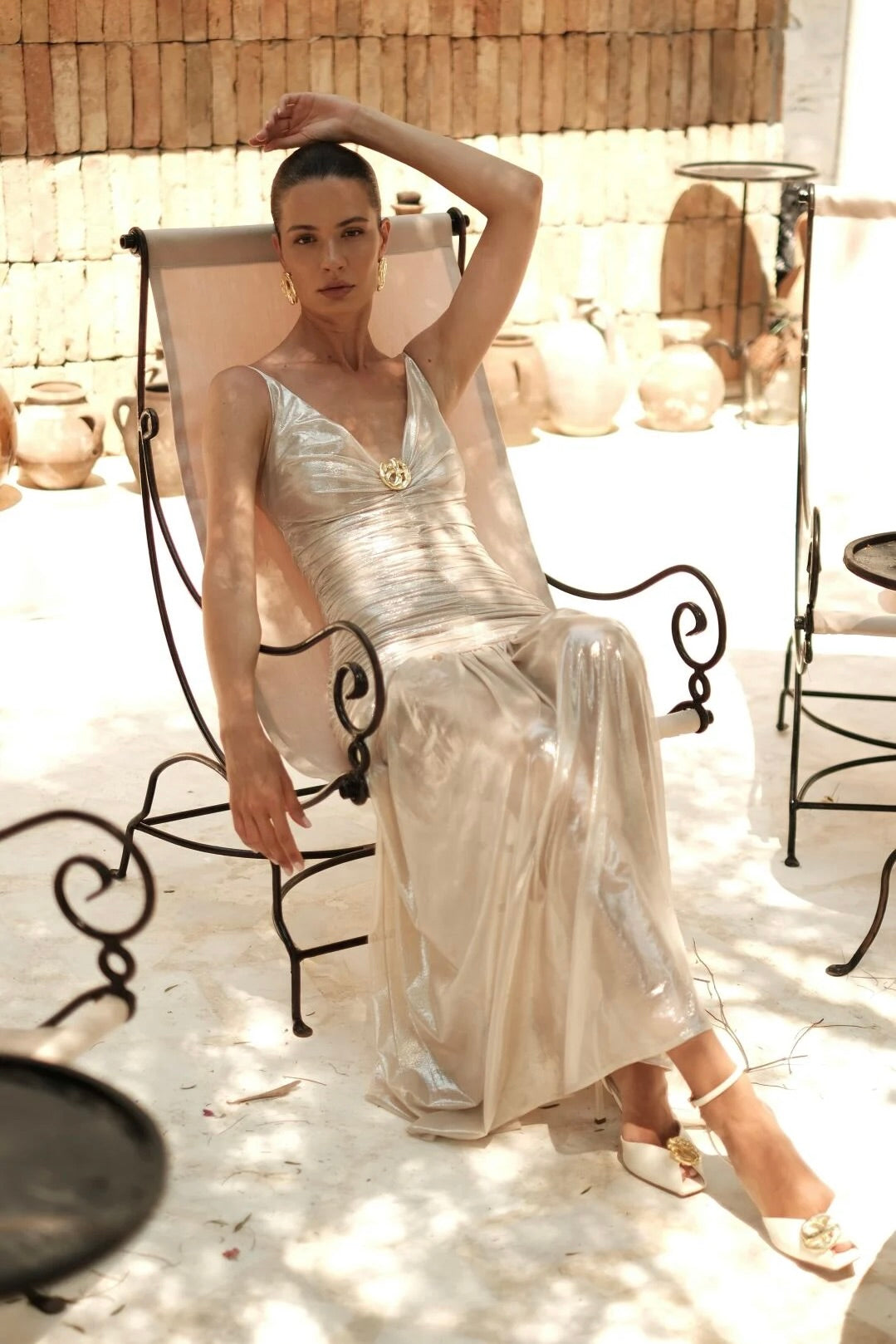 Gaia n Uranos Gold Drapeli V yaka Uzun Elbise