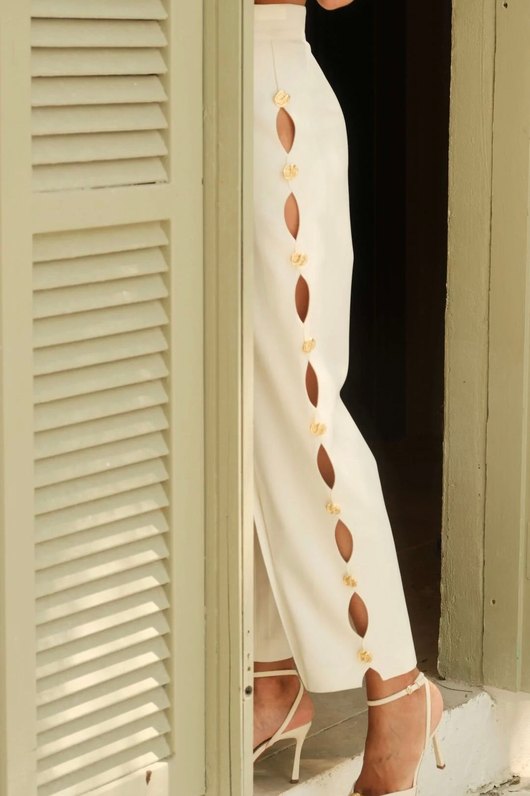 Gaia n Uranos Yüksek Bel Yanı Pencereli Beyaz Pantolon