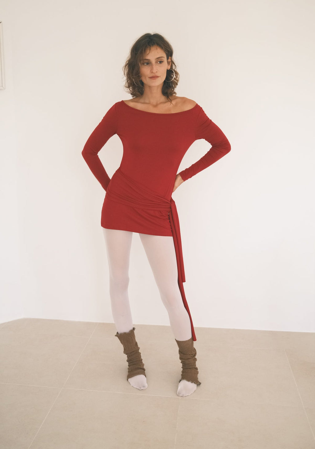Tiny Bordo Düşük Omuz Mini Elbise - Görsel 1
