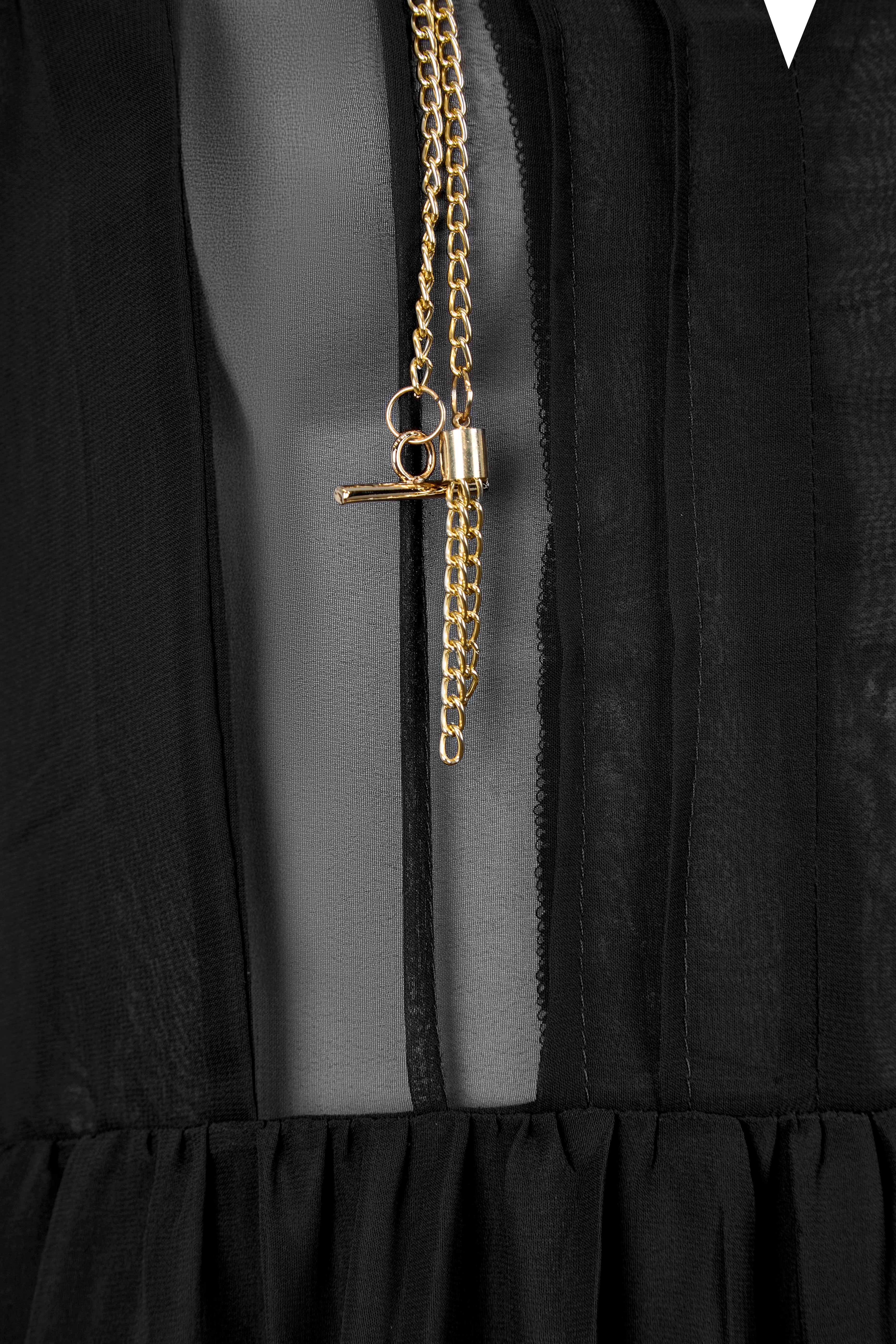 Şifon Uzun Kollu Volanlı Maxi Elbise