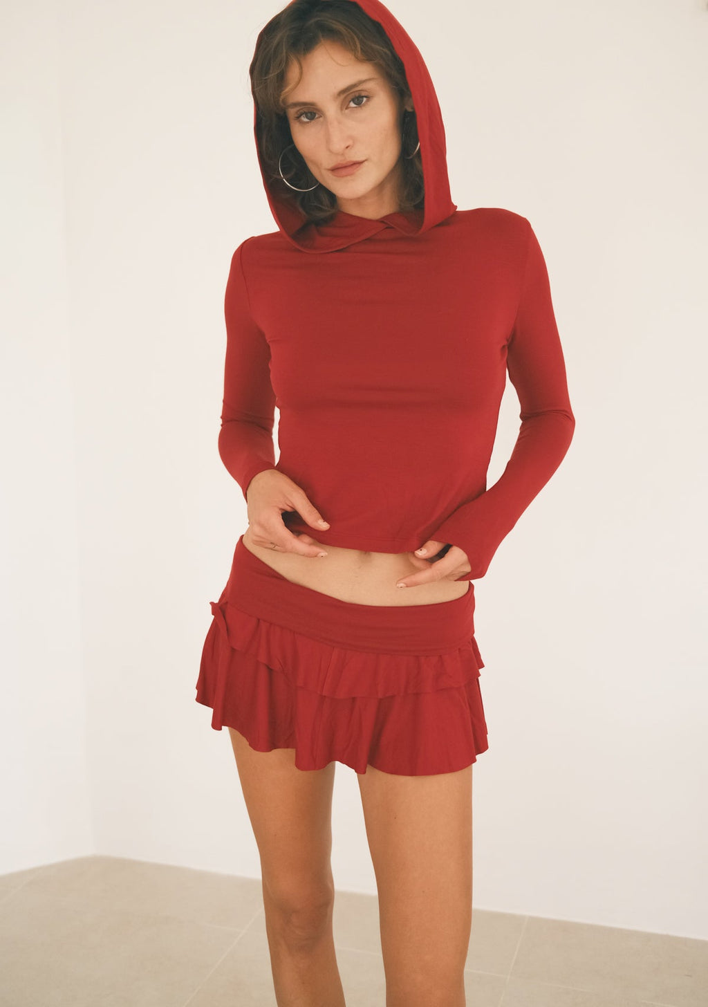 Tiny Bordo Fırfırlı Şort Etek - Görsel 6