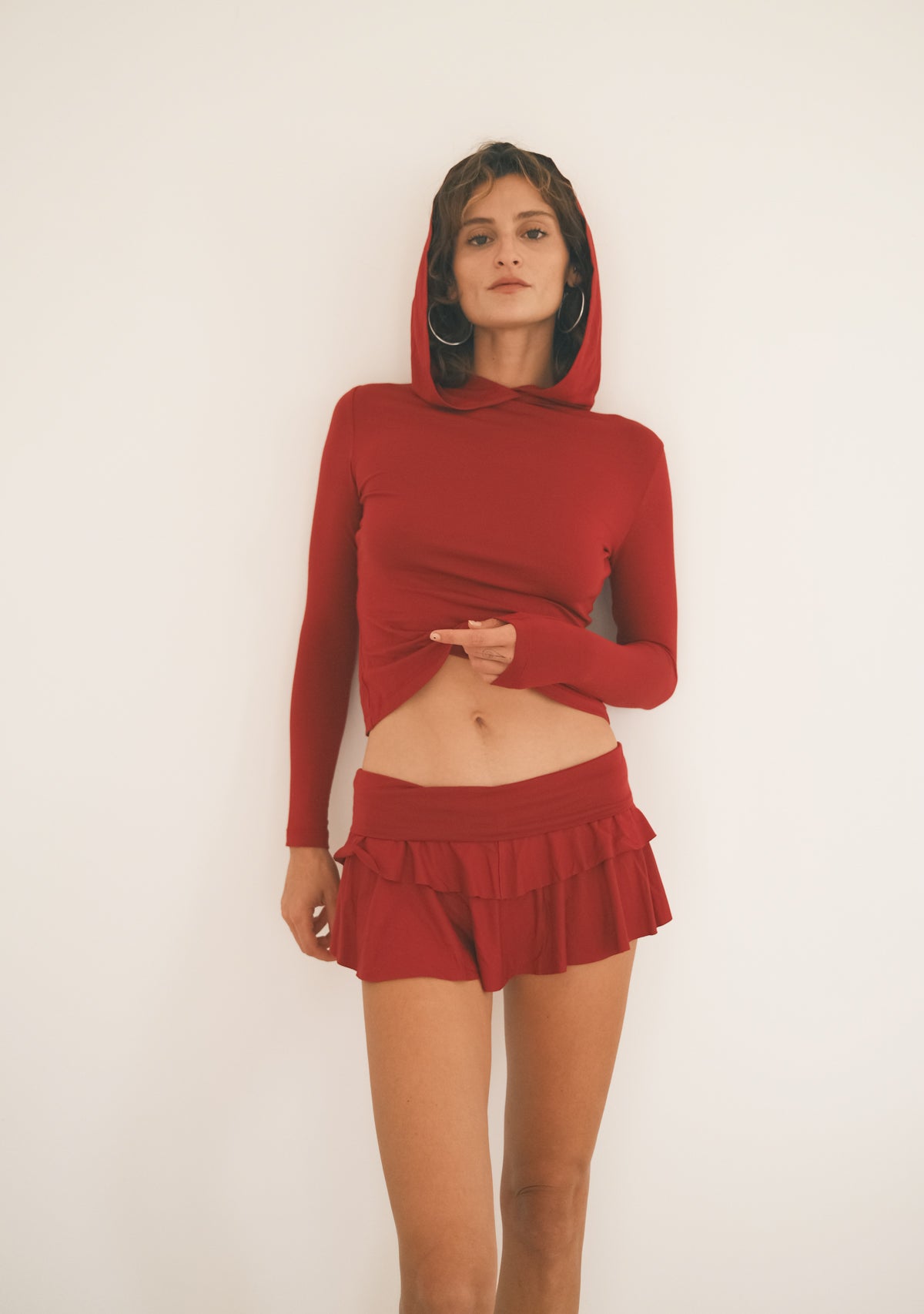 Tiny Bordo Fırfırlı Şort Etek - Görsel 8