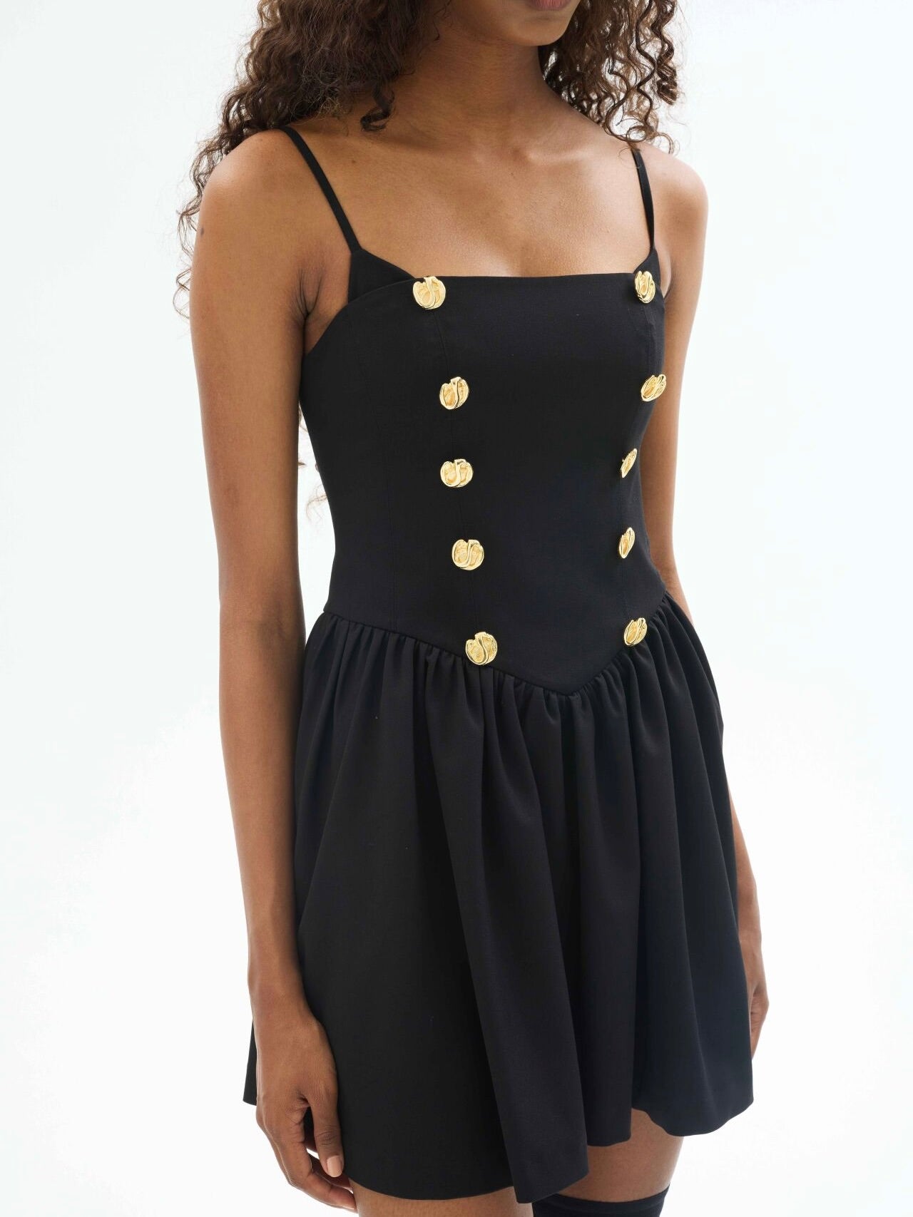 Gaia n Uranos Siyah Düğmeli Askılı Mini Elbise