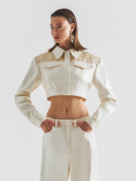 Haleia Nakış Detaylı Crop Ceket