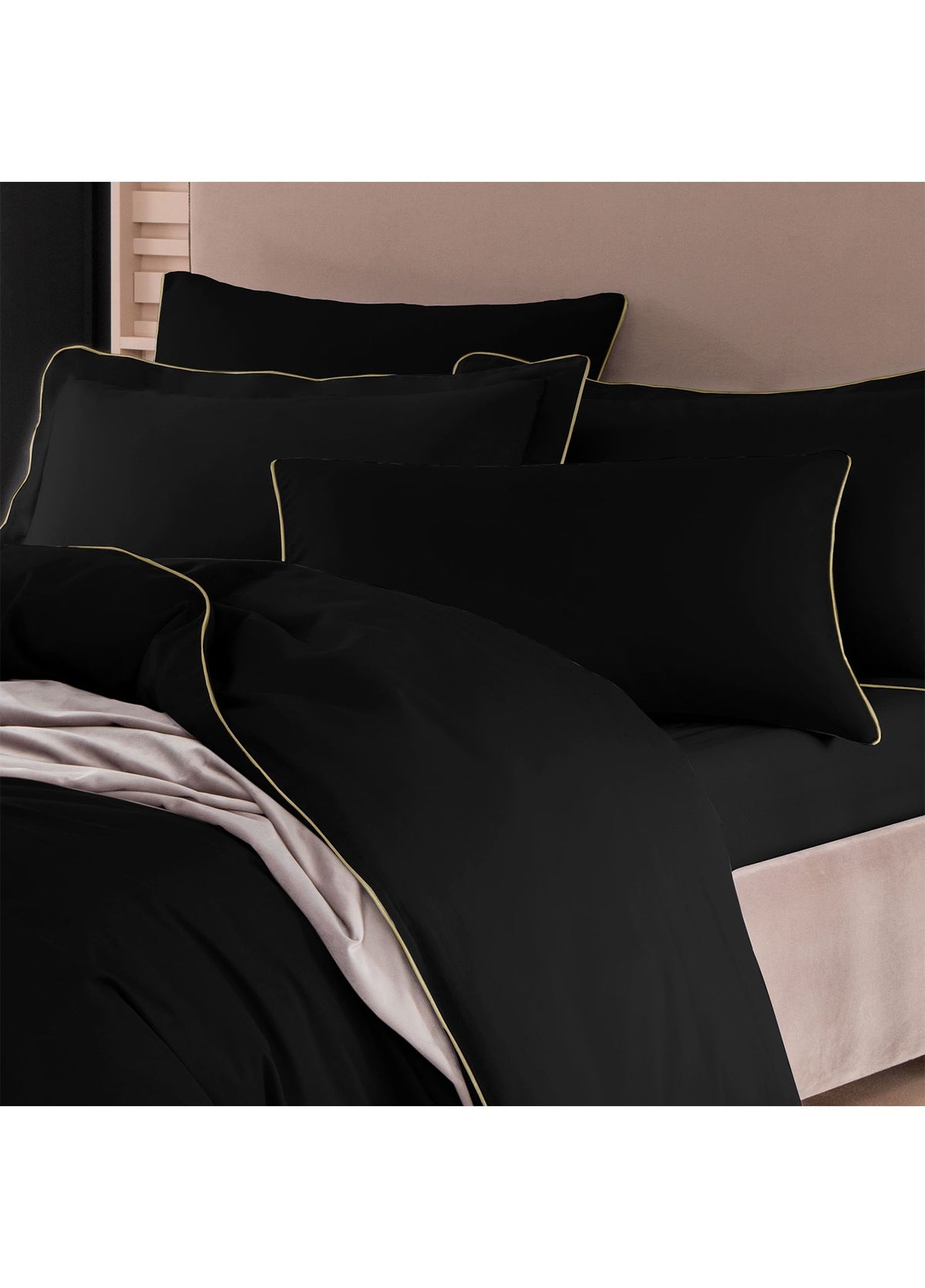 Hayra Bal Rengi Biyeli Siyah Pamuk Saten 2'li Oxford Yastık Kılıfı 50 × 70+5 cm - görsel 2