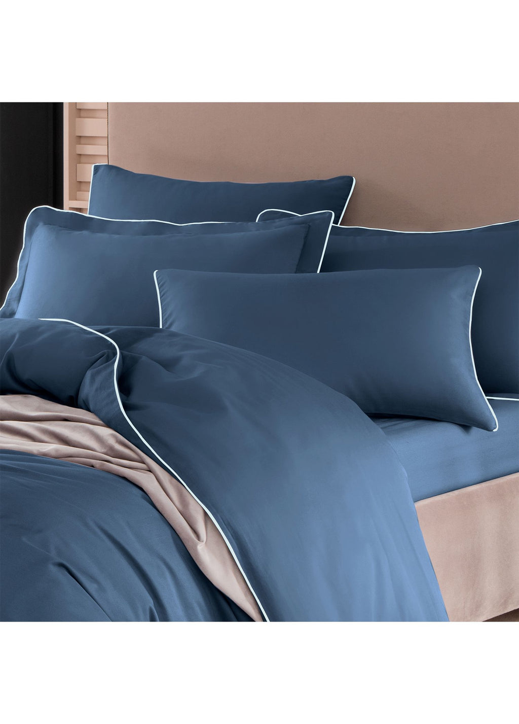 Hayra Bebek Mavi Biyeli İndigo Pamuk Saten 2'li Oxford Yastık Kılıfı 50 × 70+5 cm - görsel 2