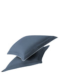 Hayra Beyaz Biyeli İndigo Pamuk Saten 2'li Oxford Yastık Kılıfı 50 × 70+5 cm - görsel 1