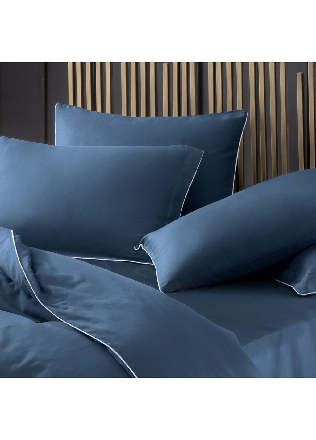Hayra Beyaz Biyeli İndigo Pamuk Saten 2'li Oxford Yastık Kılıfı 50 × 70+5 cm - görsel 2