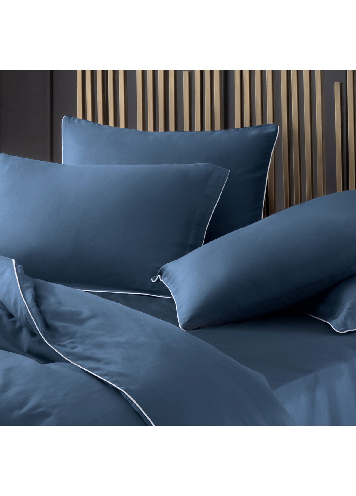 Hayra Beyaz Biyeli İndigo Pamuk Saten 2'li Oxford Yastık Kılıfı 50 × 70+5 cm - görsel 2