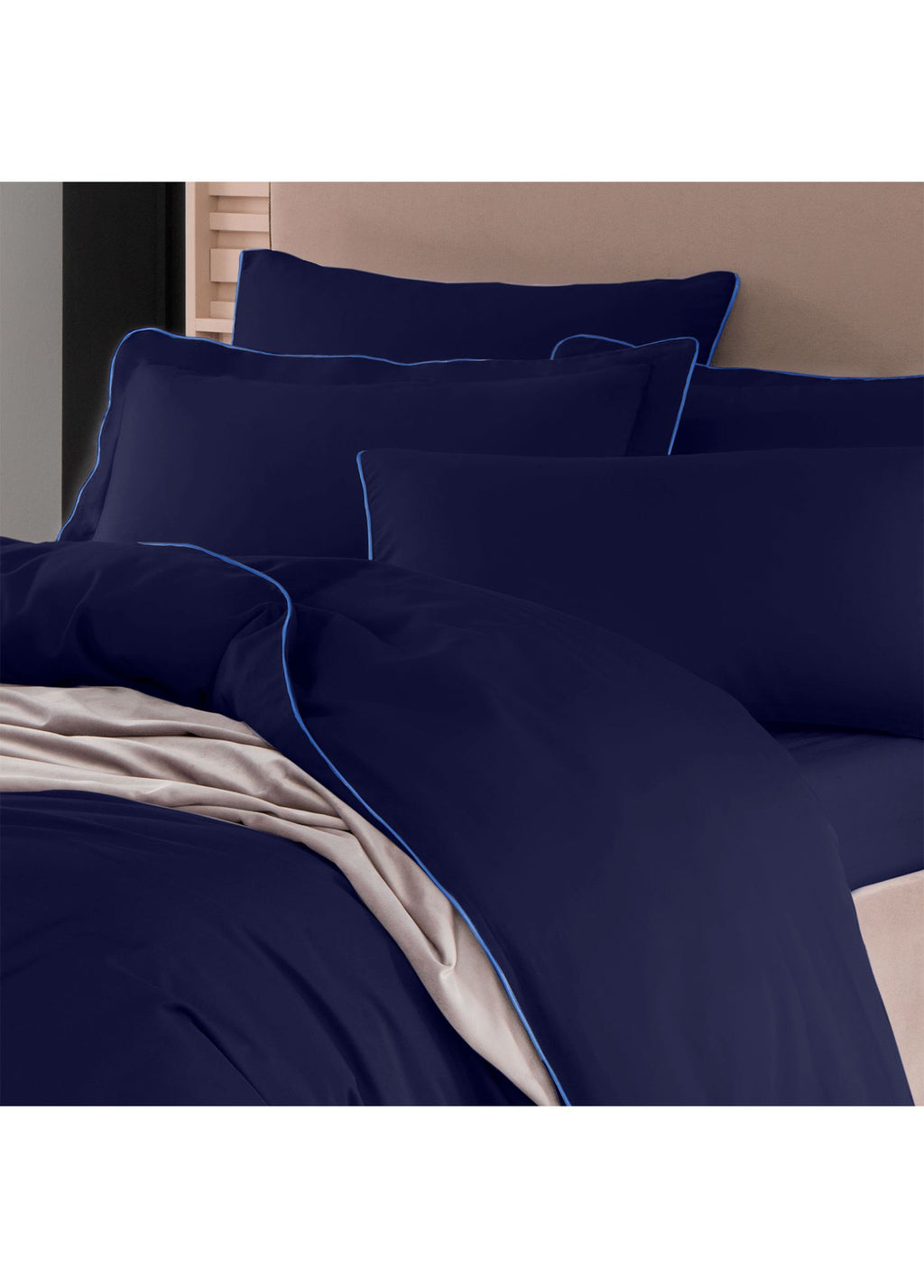 Hayra Lacivert Mavi Biyeli Pamuk Saten Çift Kişilik Nevresim Takımı 200 × 220 cm - görsel 3