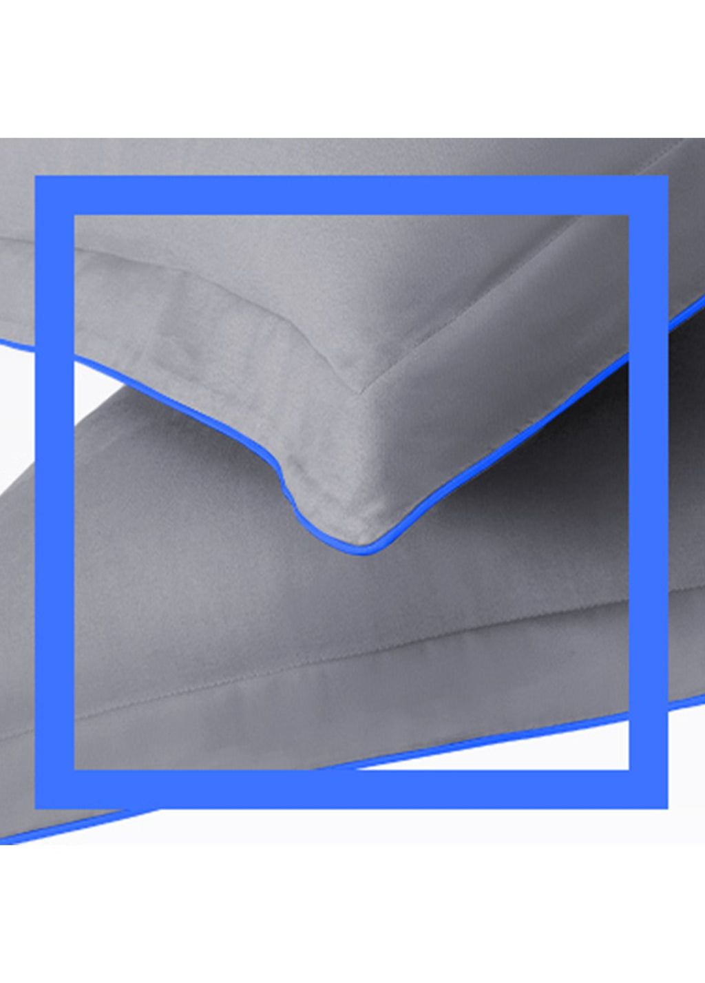 Hayra Mavi Biyeli Gri Pamuk Saten 2'li Oxford Yastık Kılıfı 50 × 70+5 cm - görsel 3