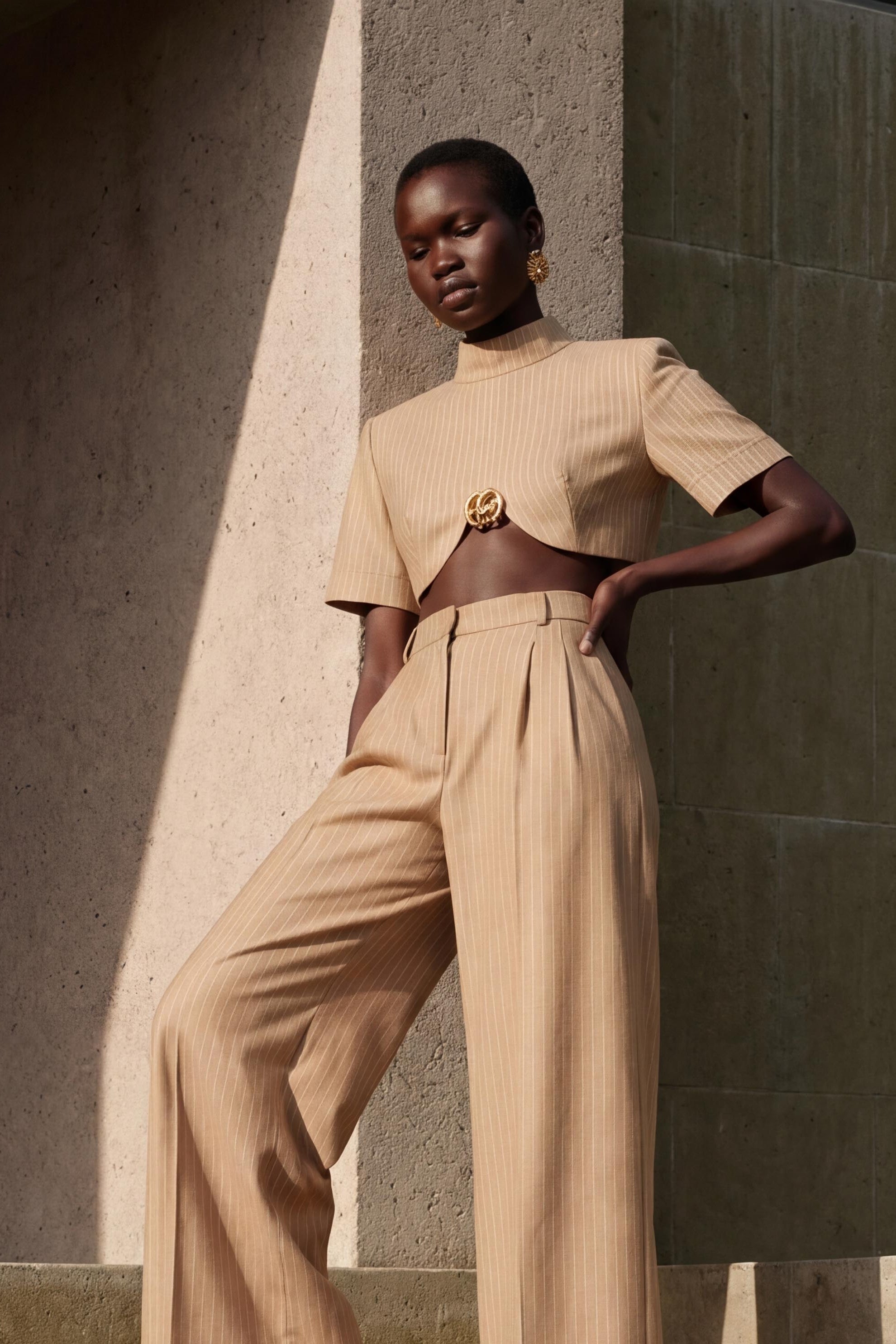 Gaia n Uranos Metal Aksesuarlı Çizgili Crop Bluz