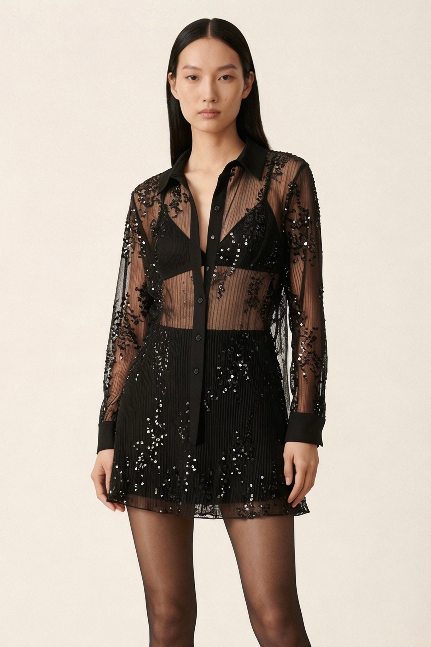 Utopian Payet İşlemeli Transparan Mini Etek