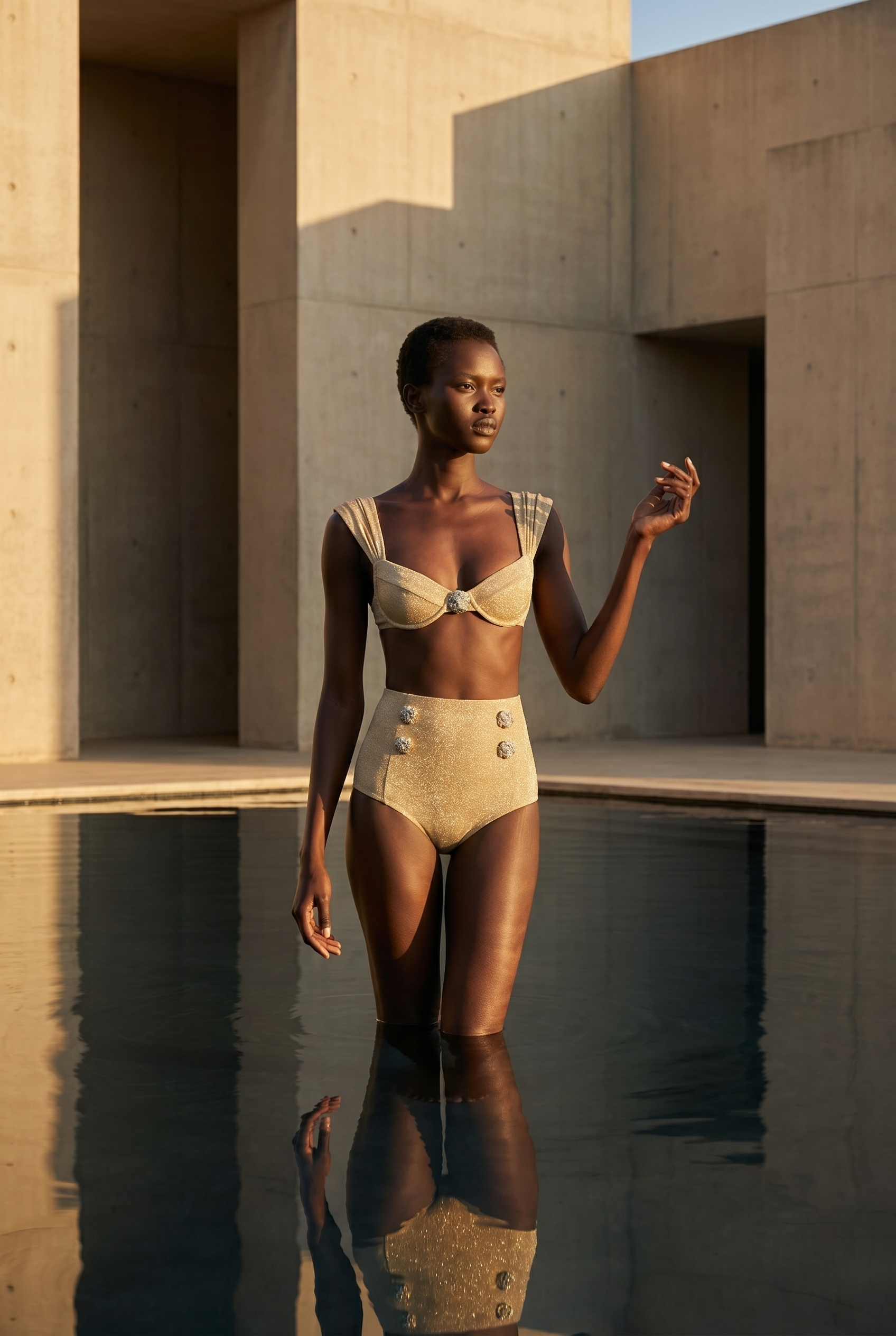 Gaia n Uranos Taş Aksesuarlı Işıltılı M Yaka Gold Bikini Üstü