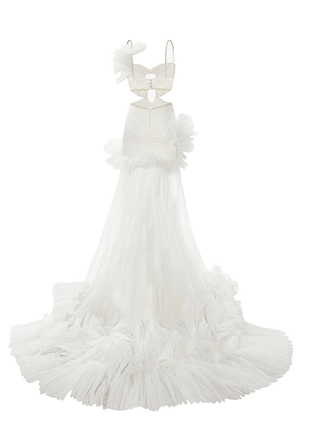 Haleia 3D Çiçek Detaylı Asimetrik Tül Gelinlik