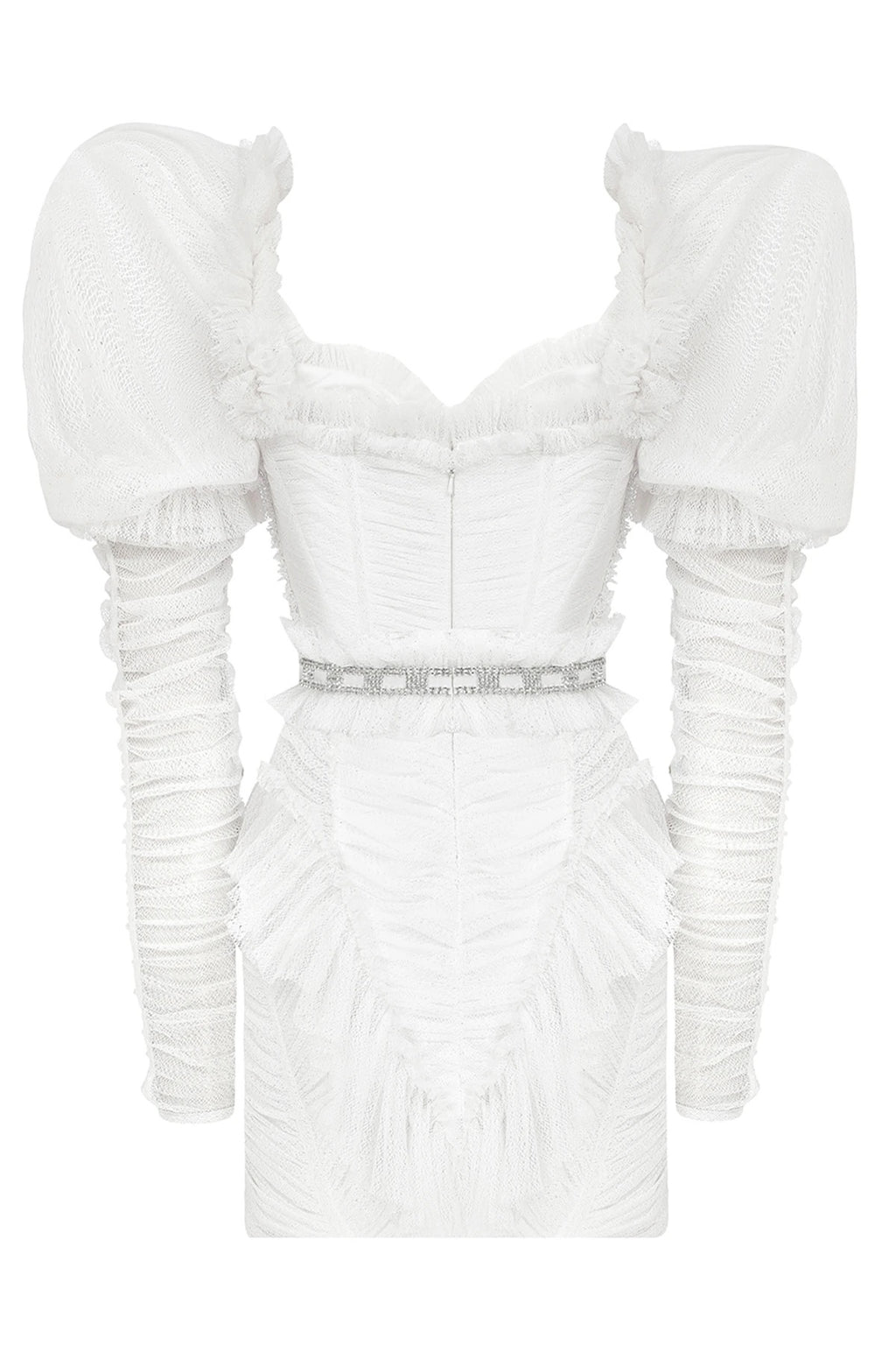 Haleia Puff Sleeve Draped Beyaz Mini Elbise