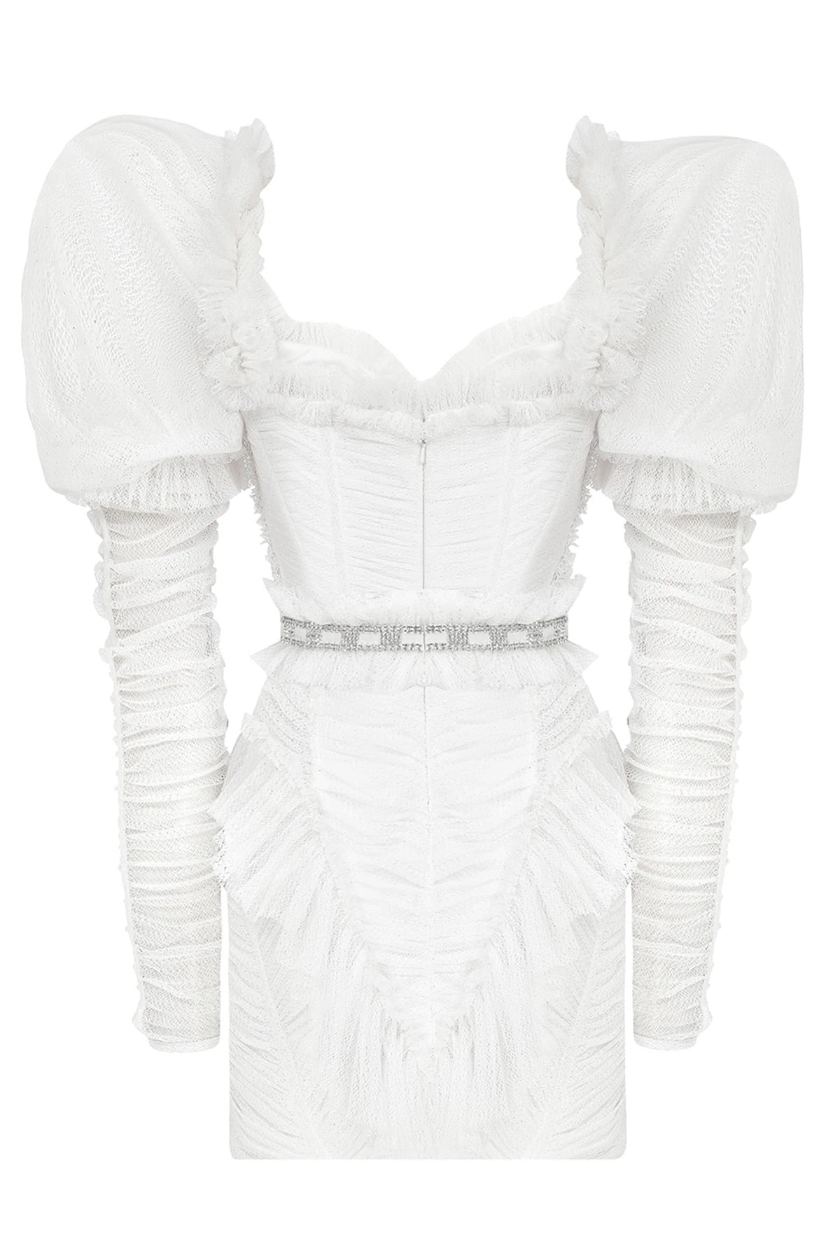 Haleia Puff Sleeve Draped Beyaz Mini Elbise