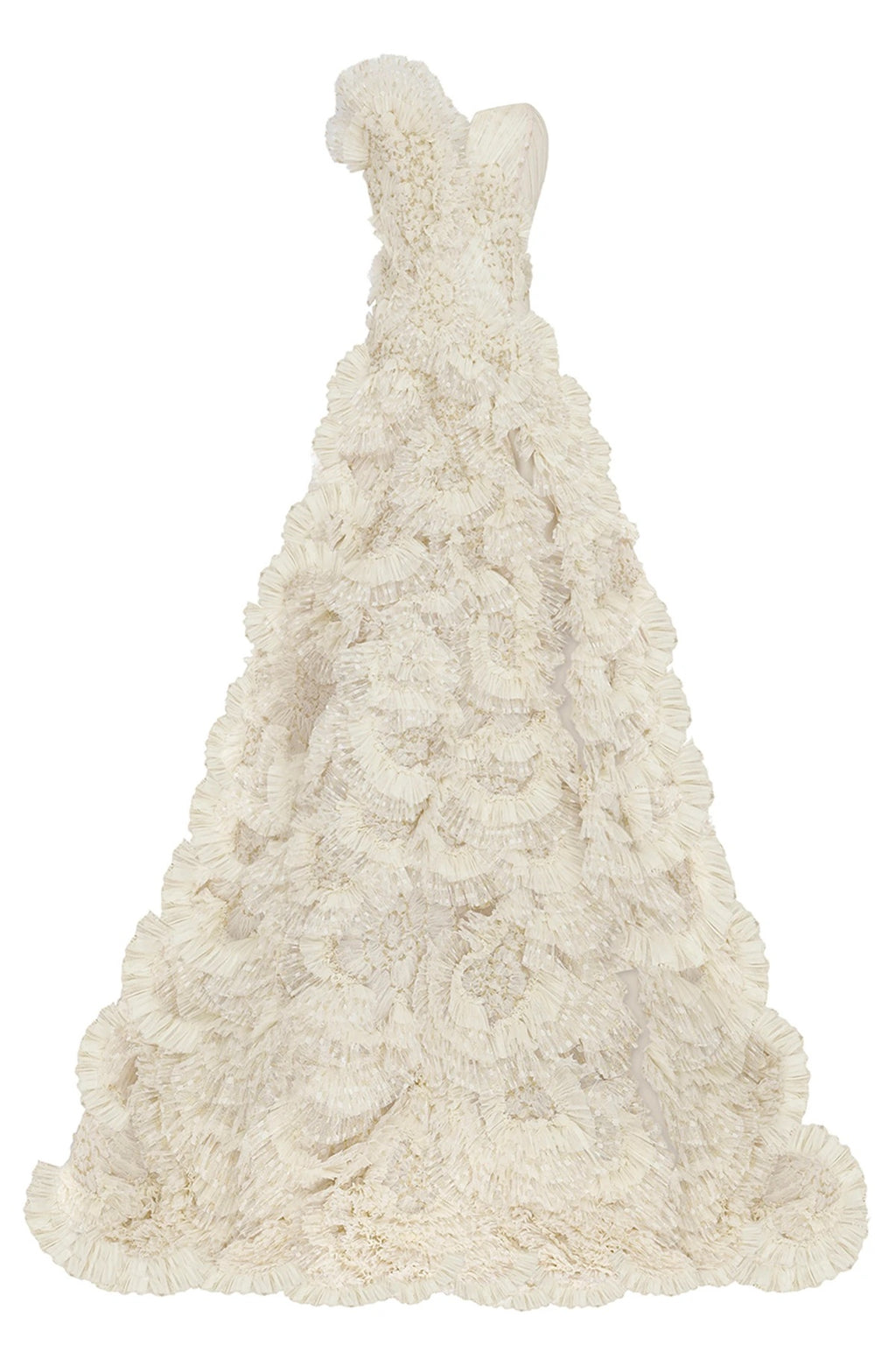 Haleia Straplez Çiçek Aplikeli Fırfır Detaylı Gelinlik