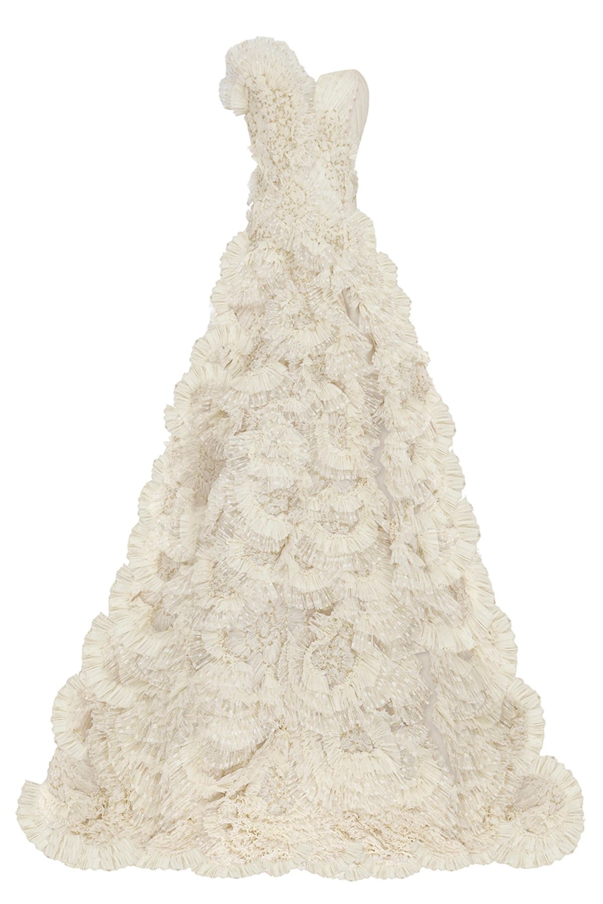 Haleia Straplez Çiçek Aplikeli Fırfır Detaylı Gelinlik