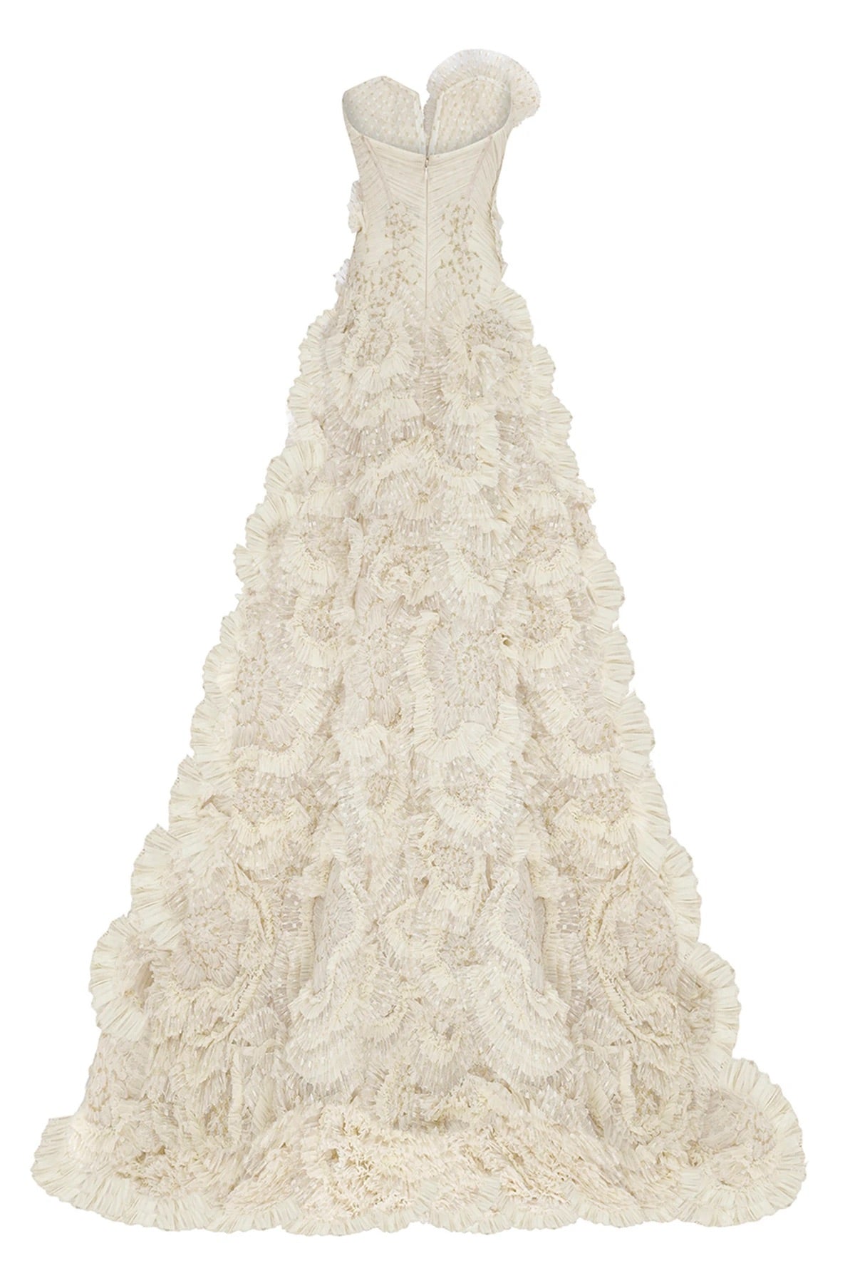 Haleia Straplez Çiçek Aplikeli Fırfır Detaylı Gelinlik