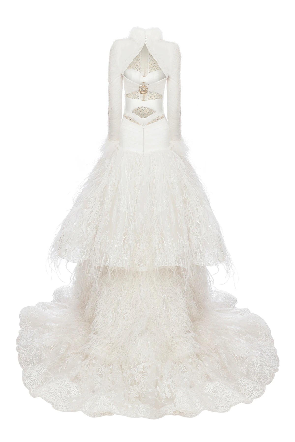 Haleia Volanlı Kristal Detaylı Açık Sırt Gelinlik