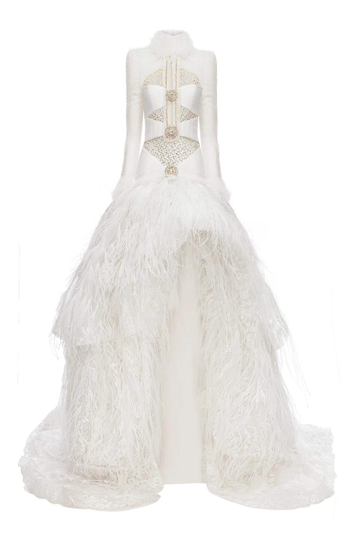 Haleia Volanlı Kristal Detaylı Açık Sırt Gelinlik