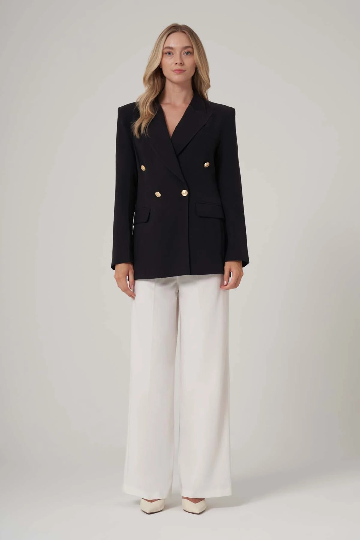 Utopian Çift Düğmeli Gold Detaylı Blazer Ceket