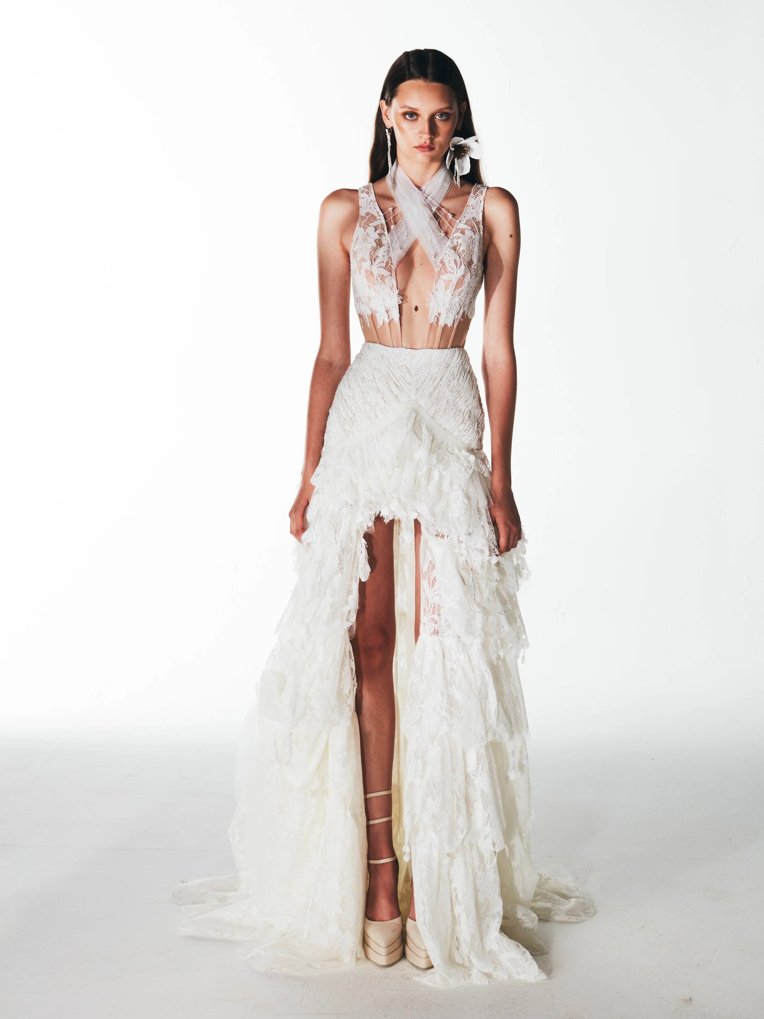 Haleia Lace & Tulle Yırtmaç Detaylı Gelinlik