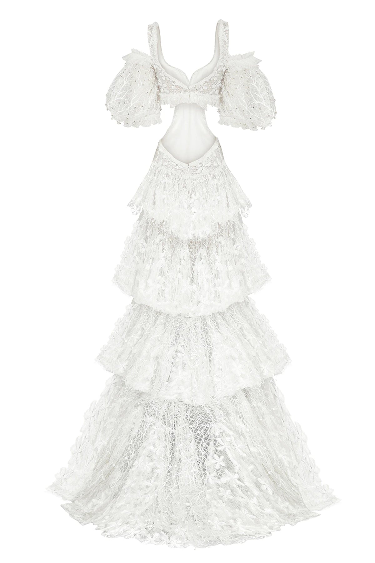 Haleia Çiçek Motifli Katlı Dantel Gelinlik