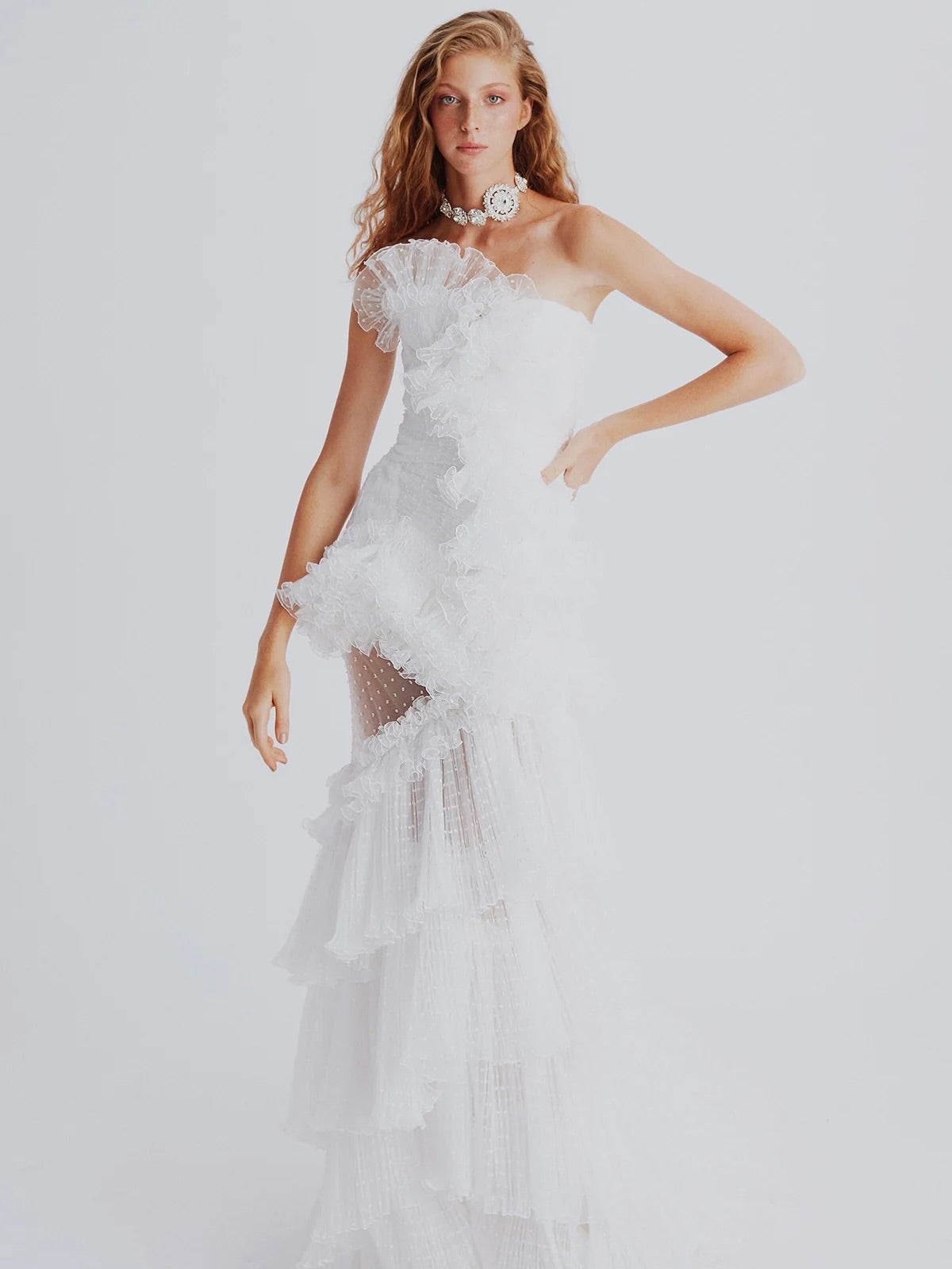 Haleia Straplez Puantiyeli Organze Gelinlik