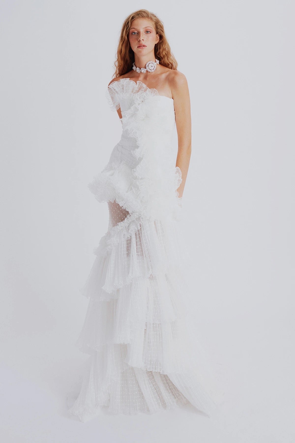 Haleia Straplez Puantiyeli Organze Gelinlik