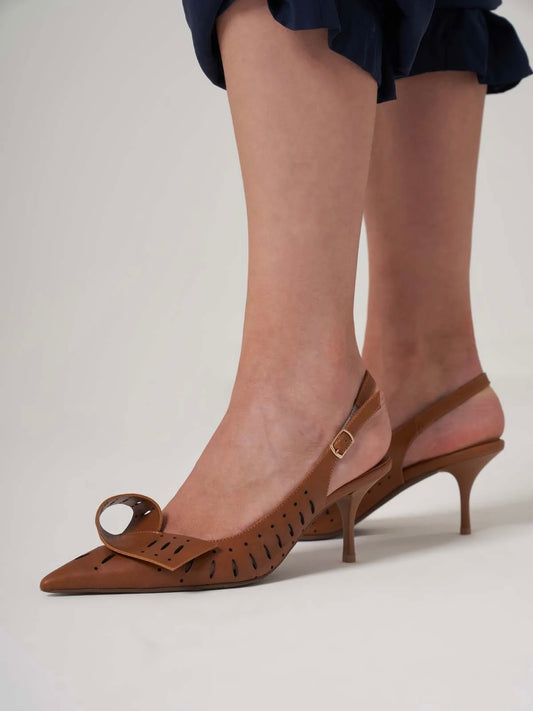 Utopian Deri Kısa Topuklu Slingback Ayakkabı