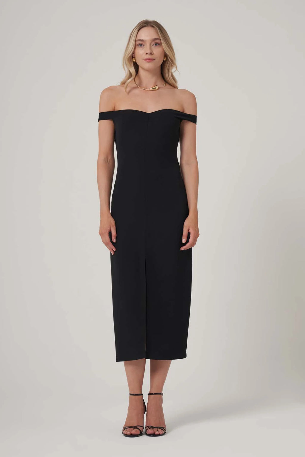 Utopian Omuz Dekolteli Yırtmaçlı Midi Elbise