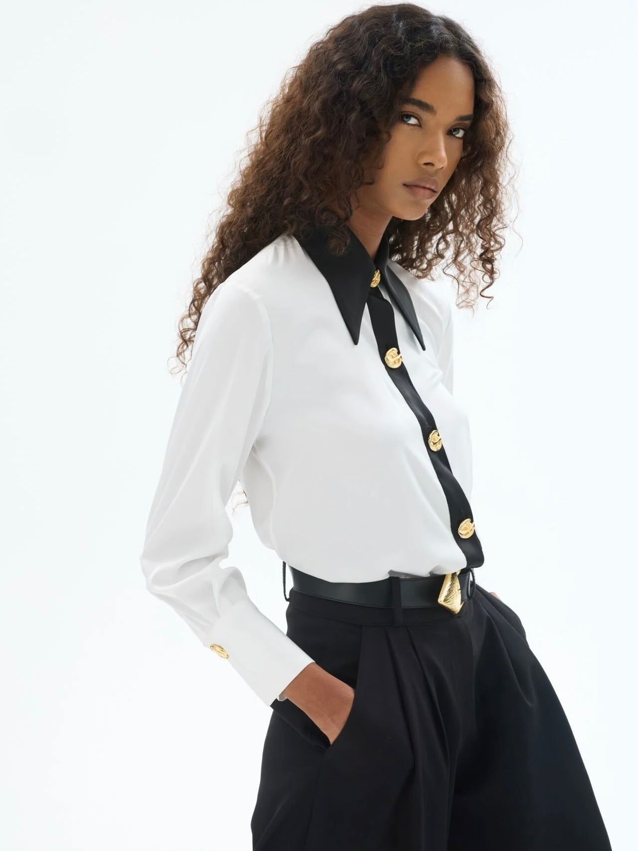 Kontrast Detaylı İpek Gömlek