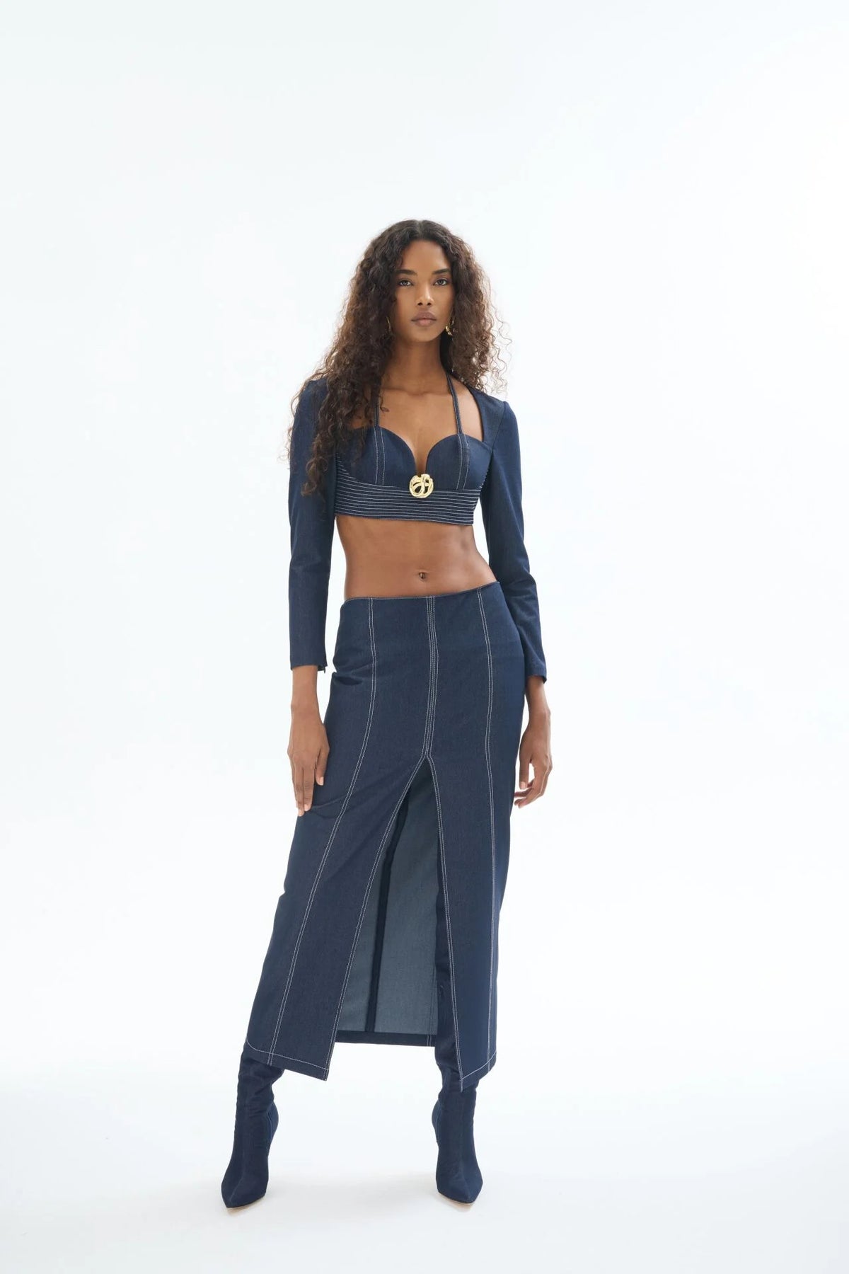 Gaia n Uranos Denim Spor Dikişli Ön Orta Yırtmaçlı Etek görünüm 4