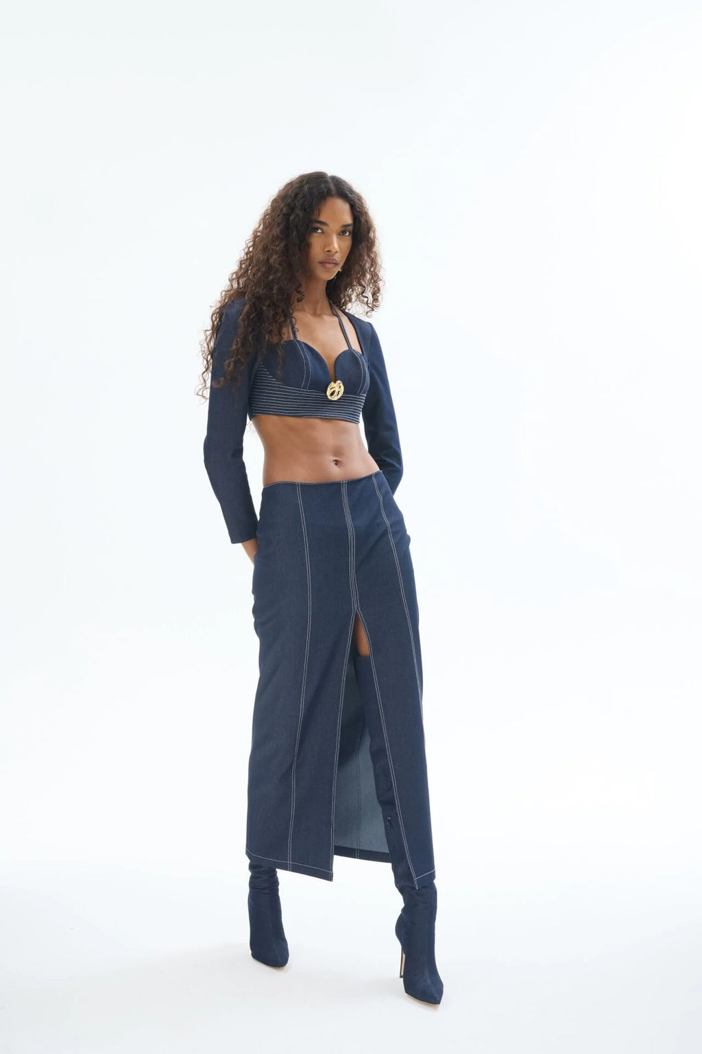 Gaia n Uranos Denim Spor Dikişli Ön Orta Yırtmaçlı Etek görünüm 3