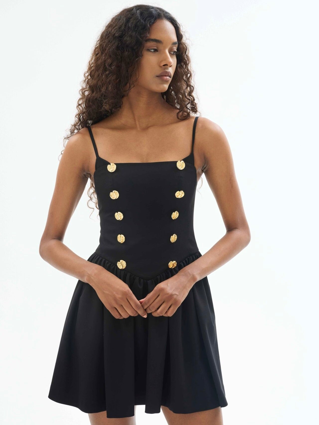 Gaia n Uranos Siyah Düğmeli Askılı Mini Elbise