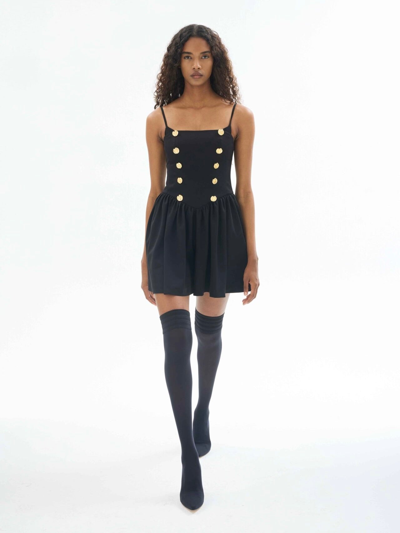 Gaia n Uranos Siyah Düğmeli Askılı Mini Elbise