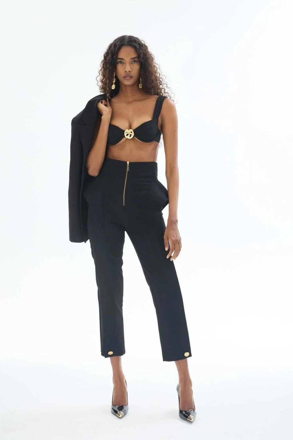 Gaia n Uranos Siyah Önden Gold Fermuarlı Peplum Pantolon