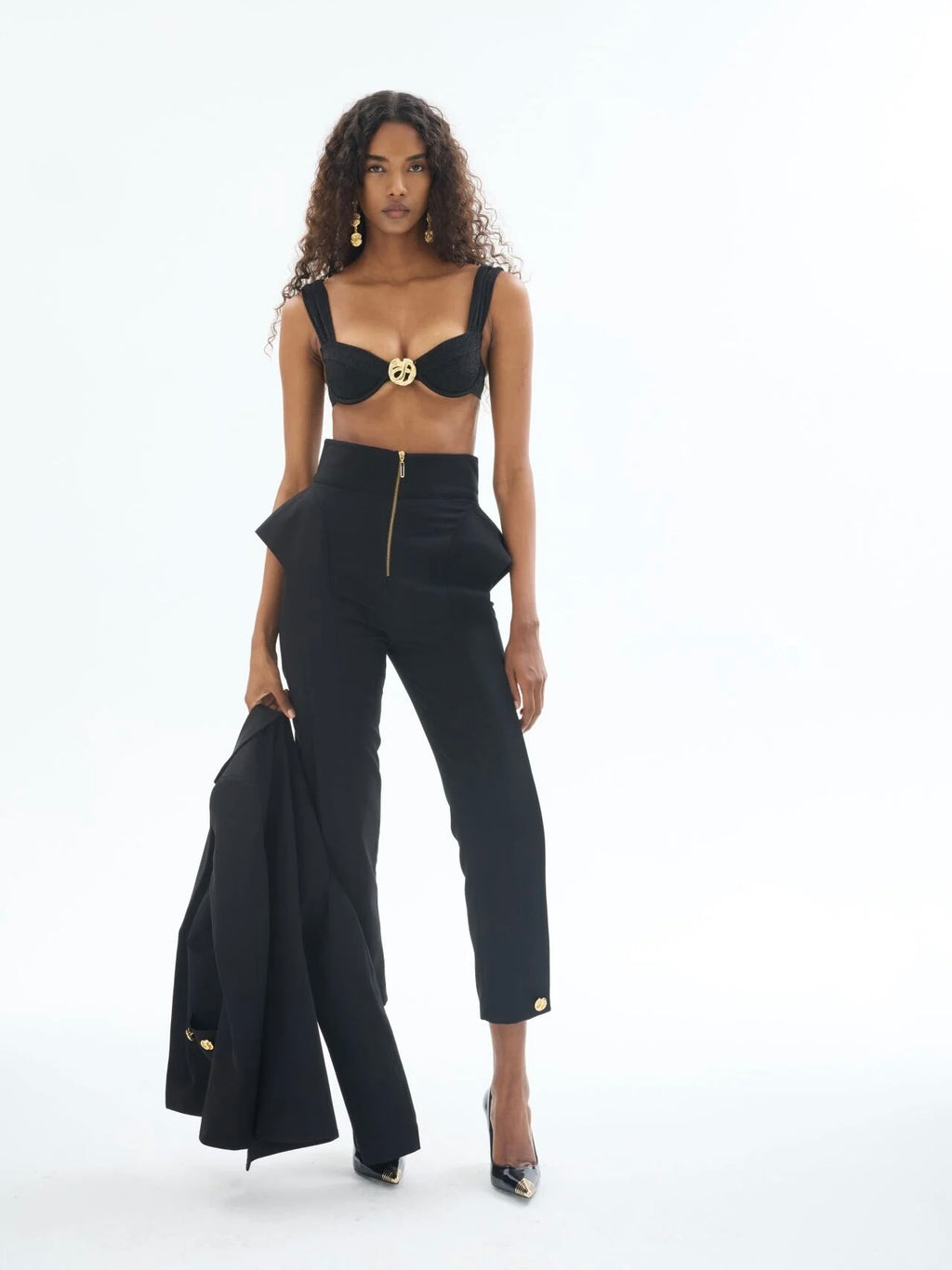 Gaia n Uranos Siyah Önden Gold Fermuarlı Peplum Pantolon