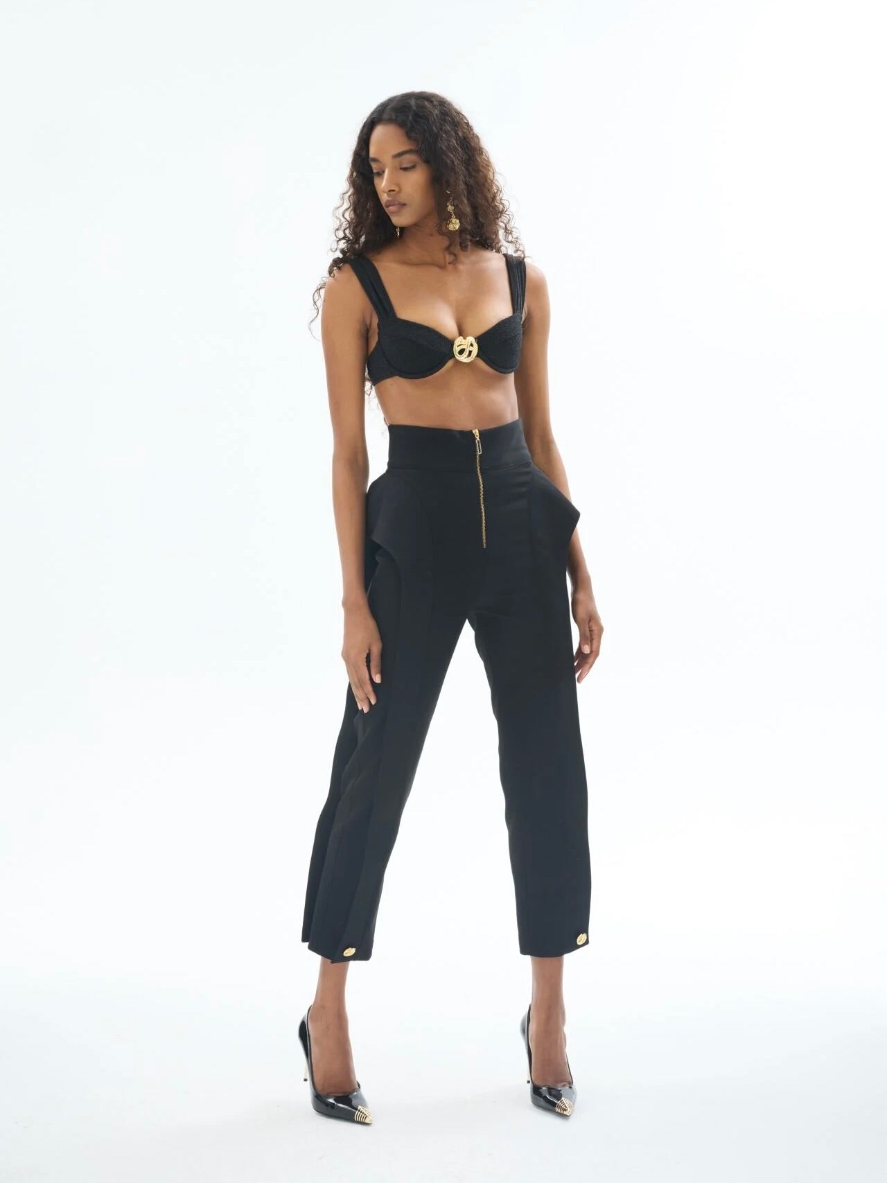 Gaia n Uranos Siyah Önden Gold Fermuarlı Peplum Pantolon