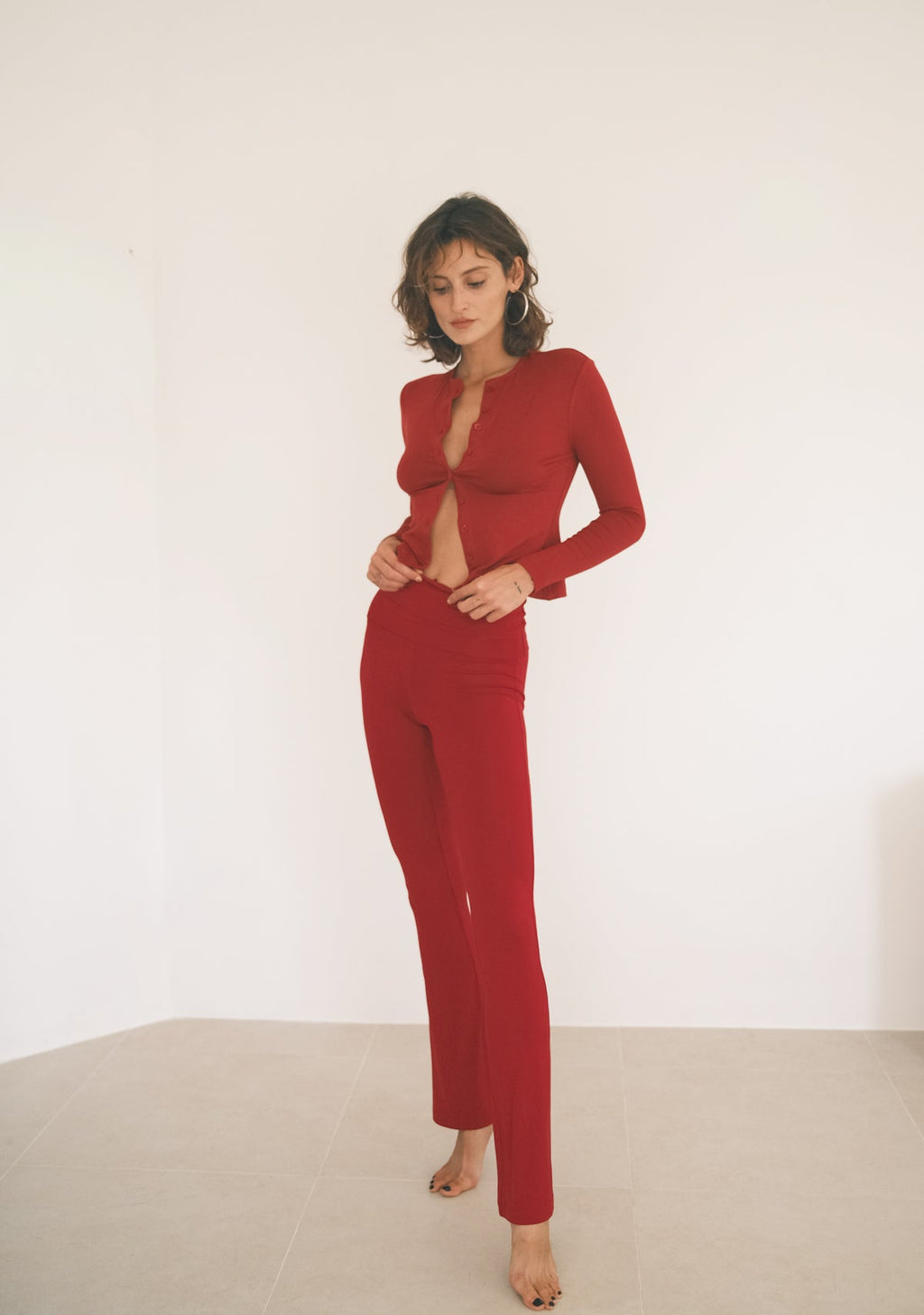Tiny Bordo Katlanır Belli Dar Pantolon - Görsel 3