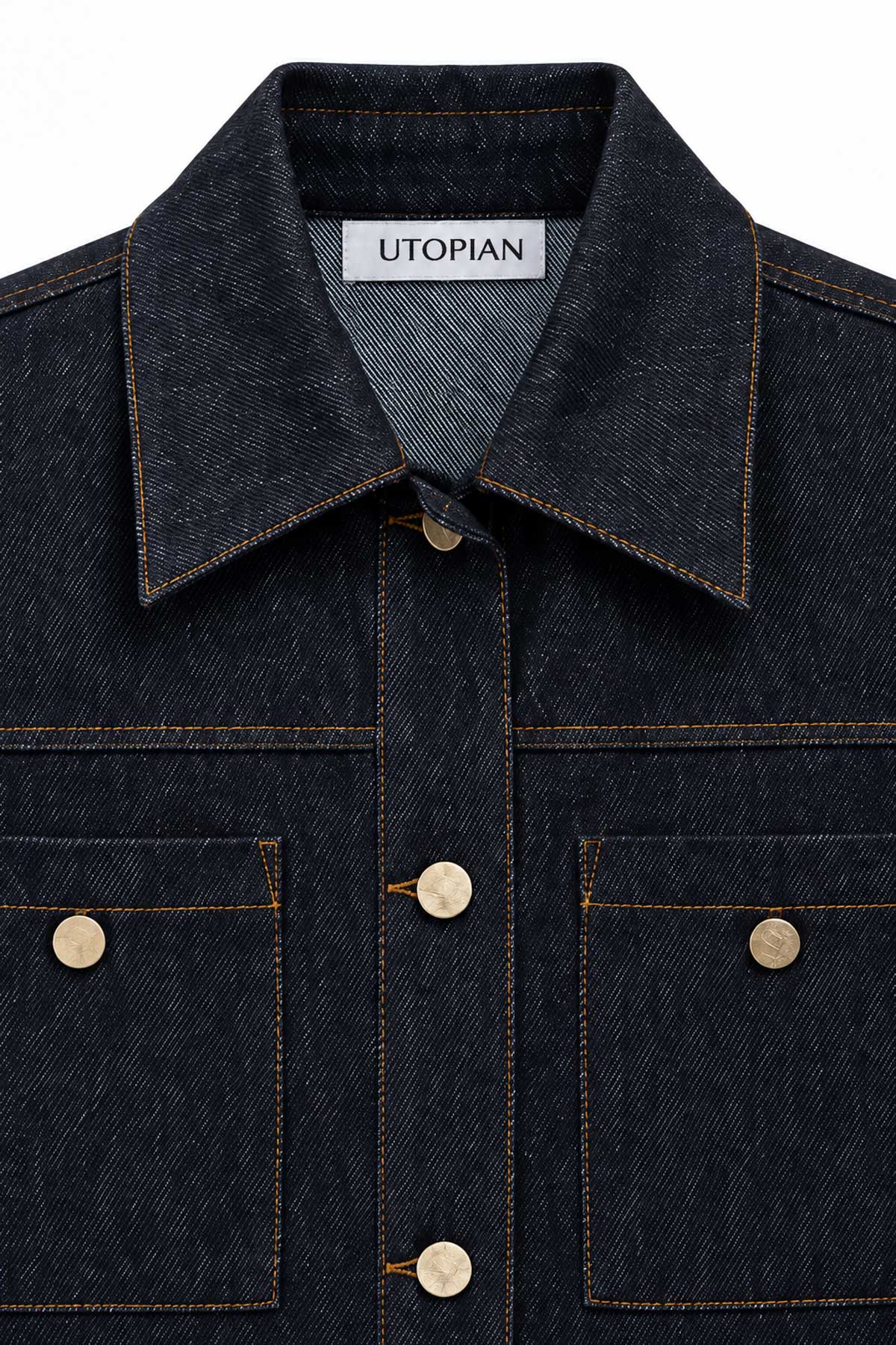 Utopian Metal Düğmeli Çift Cepli Denim Gömlek Ceket görünüm 6