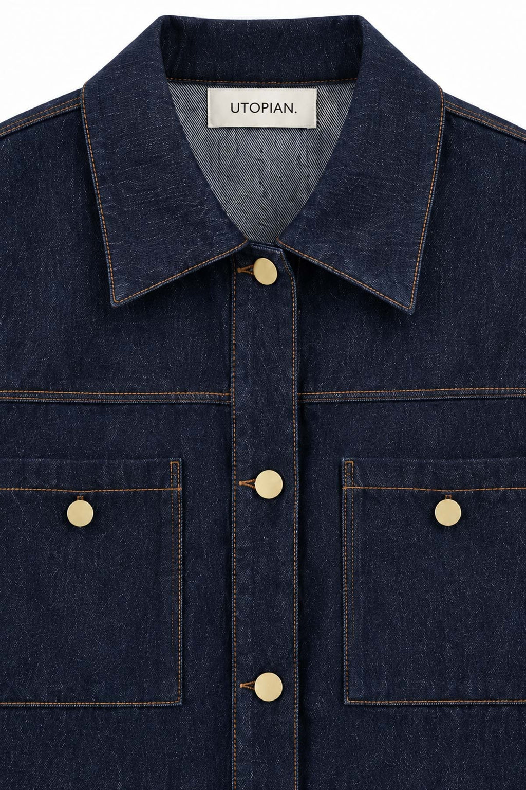 Utopian Metal Düğmeli Çift Cepli Denim Gömlek Ceket görünüm 3